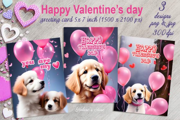 Download Cute Valentines Dog Greeting Cards Set - Valentines Collection