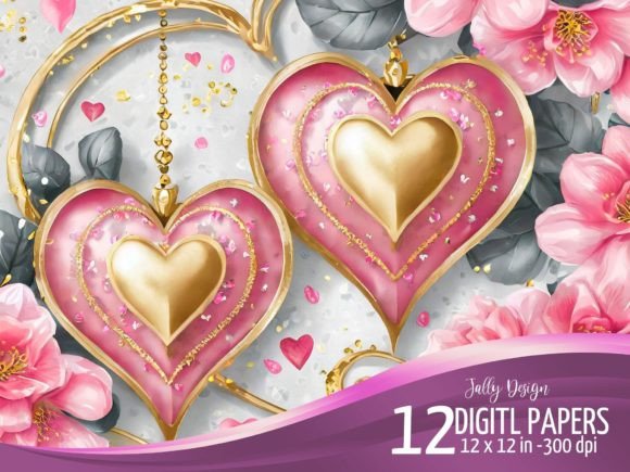 Download Luxurious Pink &amp; Golden Valentines Hears - Valentines Collection